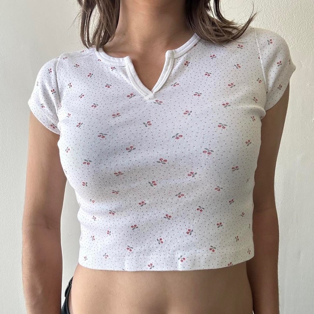 Brandy Melville White Cherry Print Women's Top